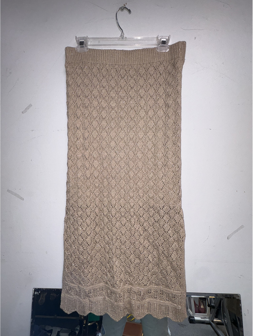 LC Lauren Conrad Beige Knit Midi Skirt with Lining, Size M